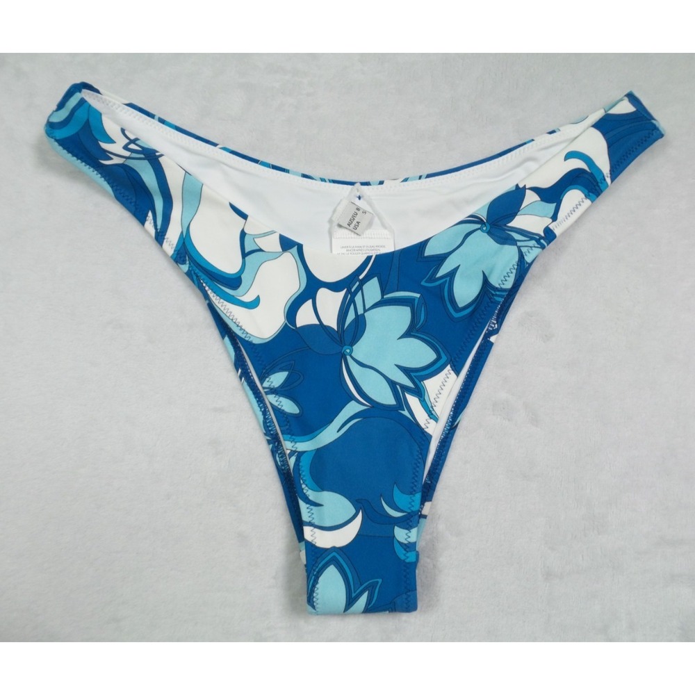 Rhythm Bikini Bottom Womens Size Small Blue Floral Ventura Hi Cut Swimwear NWT